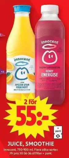 ICA Maxi Innocent juice, smoothie erbjuda