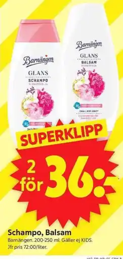 ICA Supermarket Barnängen schampo, balsam erbjuda