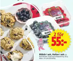 ICA Supermarket Ica blåbär i ask, hallon i ask erbjuda