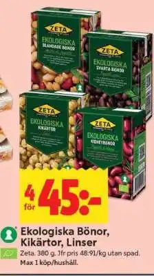 ICA Supermarket Ekologiska bönor, kikärtor, linser erbjuda