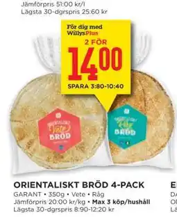 Willys ORIENTALISKT BRÖD 4-PACK erbjuda