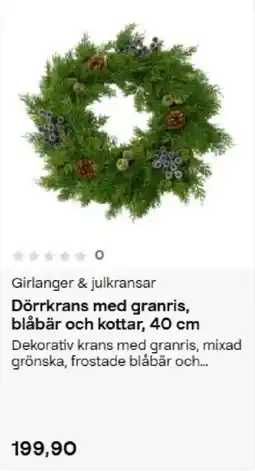 Clas Ohlson Girlander & julkransar Dörrkrans med granris, blåbär och kottar erbjuda