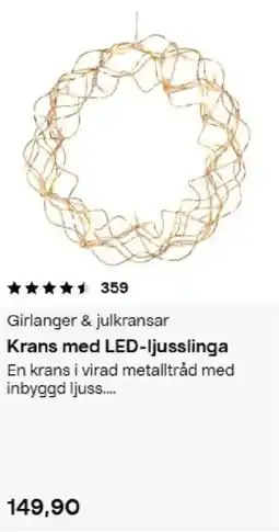 Clas Ohlson Girlander & julkransar Krans med LED-ljusslinga erbjuda