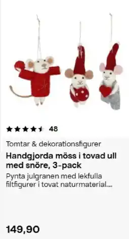 Clas Ohlson Handgjorda möss i tovad ull med snöre erbjuda