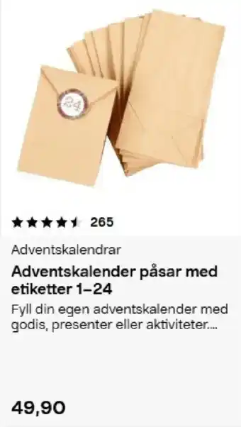 Adventskalender påsar med etiketter 1-24