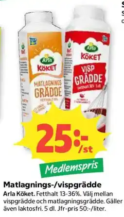 Coop Arla Köket matlagnings-/vispgrädde erbjuda