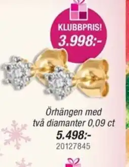 Guldfynd Örhängen med två diamanter 0,09 ct erbjuda