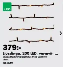 Biltema Ljusslinga, 200 led, varmvit erbjuda