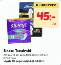 Hemköp Always bindor trosskydd erbjuda