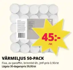 Tempo Värmeljus 50-pack erbjuda