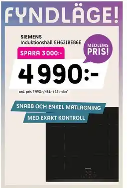 Elon SIEMENS Induktionshäll EH631BEB6E, Medlemspris erbjuda