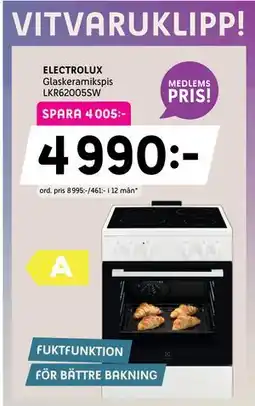 Elon ELECTROLUX Glaskeramikspis LKR62005SW, Medlemspris erbjuda