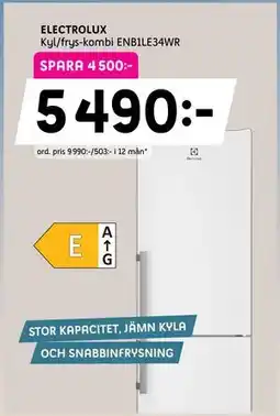 Elon ELECTROLUX Kyl/frys-kombi ENB1LE34WR, Medlemspris erbjuda