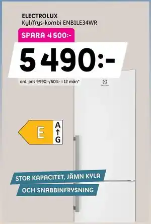 ELECTROLUX Kyl/frys-kombi ENB1LE34WR, Medlemspris