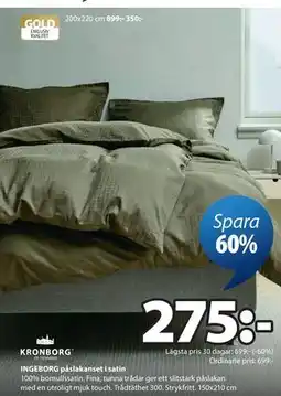 JYSK INGEBORG påslakanset i satin erbjuda