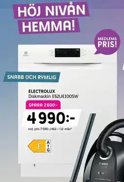 Elon ELECTROLUX Diskmaskin E52UE100SW, Medlemspris erbjuda
