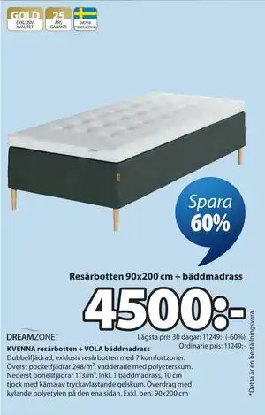 KVENNA resårbotten + VOLA bäddmadrass
