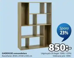 JYSK GADEHUSE rumsavdelare erbjuda