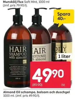 Rusta Flux Almond Oil schampo, balsam och duschgel erbjuda
