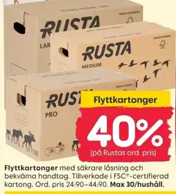 Rusta Flyttkartonger erbjuda