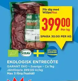 Willys EKOLOGISK ENTRECÔTE, Medlemspris erbjuda