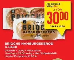 Willys BRIOCHE HAMBURGERBRÖD 4-PACK, Medlemspris erbjuda