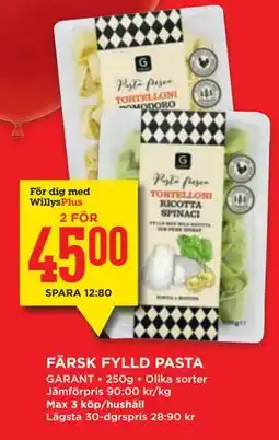 Willys FÄRSK FYLLD PASTA, Medlemspris erbjuda