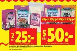 ICA Kvantum Asiatiska & Indiska kryddmixer, Kokosmjölk, Äggnudlar erbjuda
