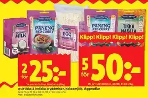 Asiatiska & Indiska kryddmixer, Kokosmjölk, Äggnudlar