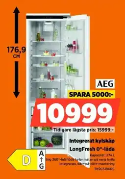 Power Aeg integrerat kylskap longfresh 0 grad låda erbjuda