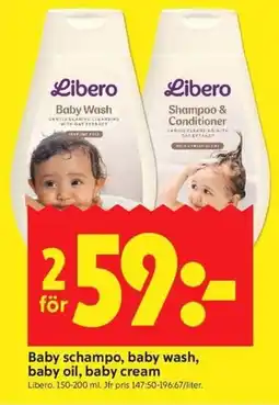 ICA Kvantum Libero baby schampo, baby wash, baby oil, baby cream erbjuda