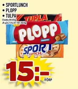 Nelins Cloetta plopp sportlunch tulpa erbjuda