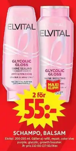 ICA Maxi Elvital schampo, balsam erbjuda