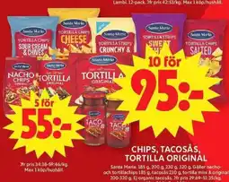 ICA Maxi Santa Maria chips, tacosås, tortilla original erbjuda
