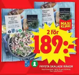 ICA Maxi Royal Greenland frysta skalade räkor erbjuda