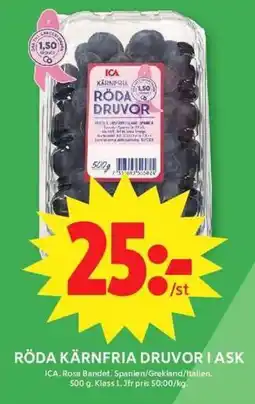 ICA Maxi Ica röda kärnfria druvor erbjuda