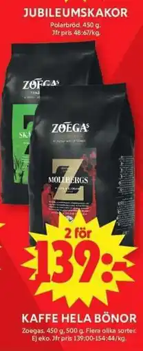 ICA Maxi Zoegas kaffe hela bönor erbjuda
