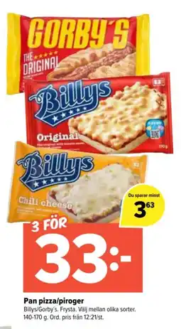 Coop Extra Billys/Gorby's pan pizza/piroger erbjuda