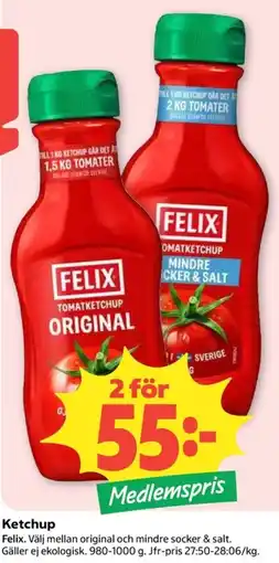 Coop Felix ketchup erbjuda