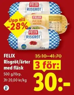 Lidl Felix risgröt/ärter med fläsk erbjuda