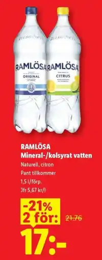 Lidl Ramlösa mineral-/kolsyrat vatten erbjuda
