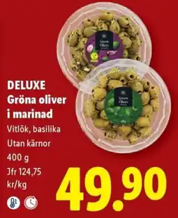 Lidl Green Olives Deluxe gröna oliver i marinad erbjuda