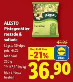 Lidl Alesto pistagenötter rostade & saltade erbjuda