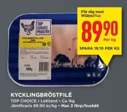 Willys KYCKLINGBRÖSTFILÉ erbjuda