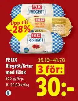 Lidl FELIX Risgröt/ärter med fläsk erbjuda