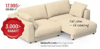 Bäddsoffa 3-sits Amie i tyg Lincoln vanilla med svarta ben