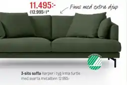Mio Svanenmärkt 3-sits soffa Harper i tyg Irma turtle med svarta metallben erbjuda