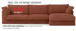 Mio 3-sits soffa med schäslong Cherrie erbjuda