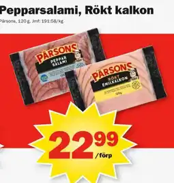 Pekås Pärsons pepparsalami, rökt kalkon erbjuda