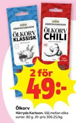 Stora Coop Härryda Karlsson Ölkorv erbjuda